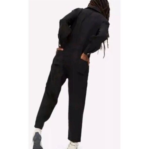 Mate The Label Women's Linen LS Jumpsuit SMALL Black Cropped Organic Pockets - Picture 3 of 10